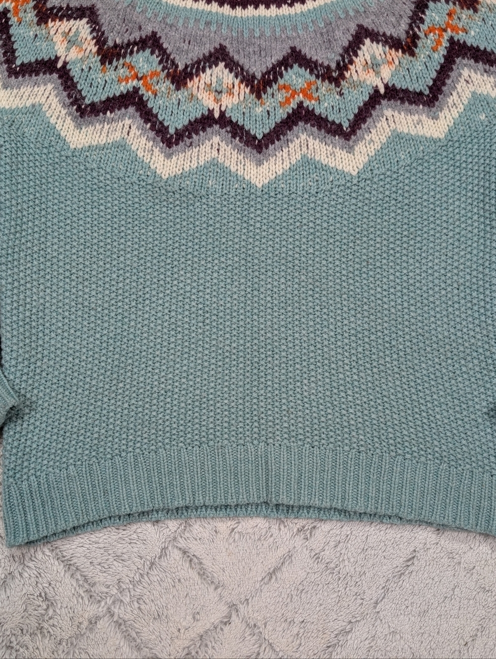 J. Crew Sweater Womens S Blue Aqua Fair Isle Zigzag Knit Wool Alpaca Casual - Picture 2 of 10